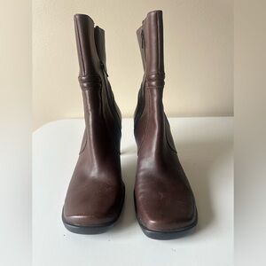 Vintage 90’s Brown Leather Square Round Toe High Heel Boots 9.5